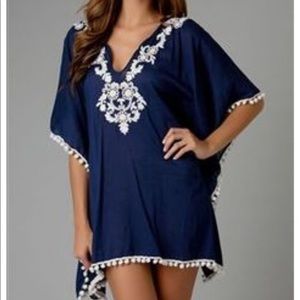 Letarte swim medium blue embroidered swim coverup